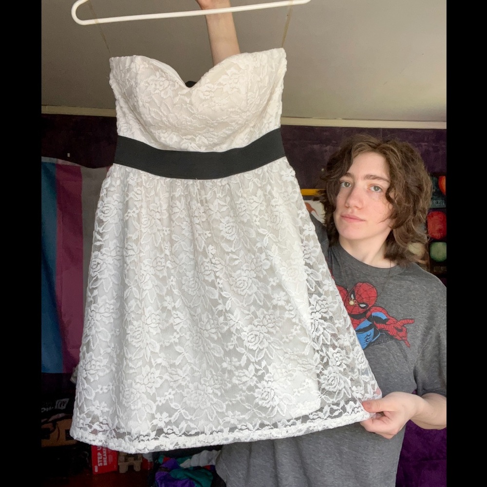 Lacy White Strapless Mini Dress